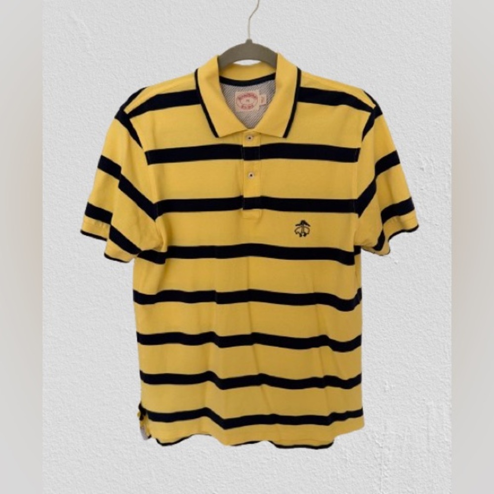 Brooks Brothers Men’s Polo Shirt Yellow Striped Logo Rugby Casual, Sz M